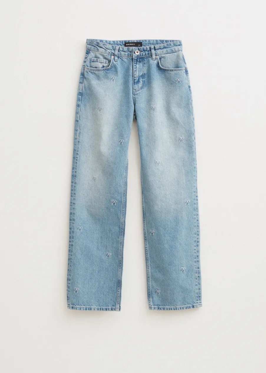 The Sting Jeans met geborduurde strikjes<DAMES Jeans