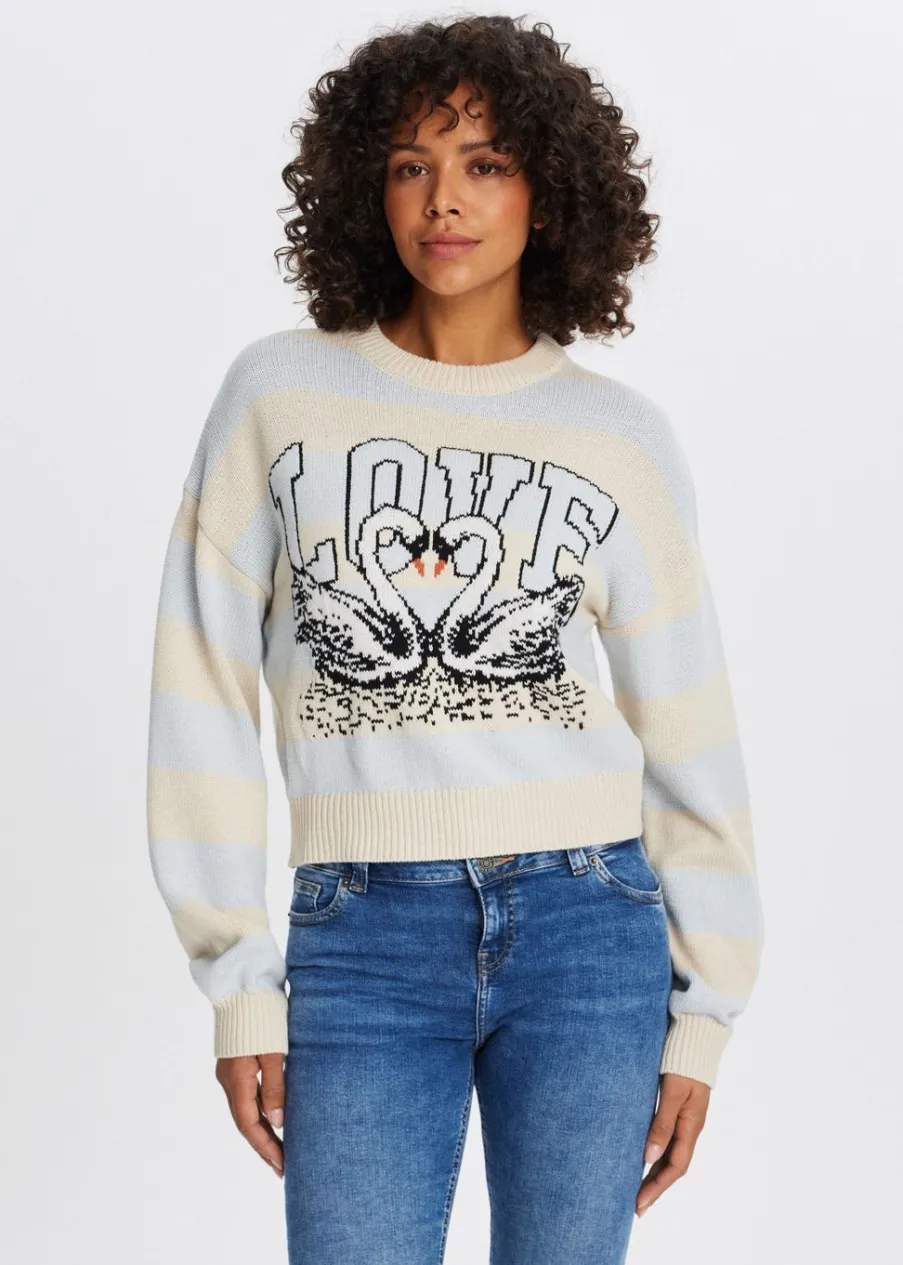 The Sting Trui met zwanenprint<DAMES Truien En Vesten